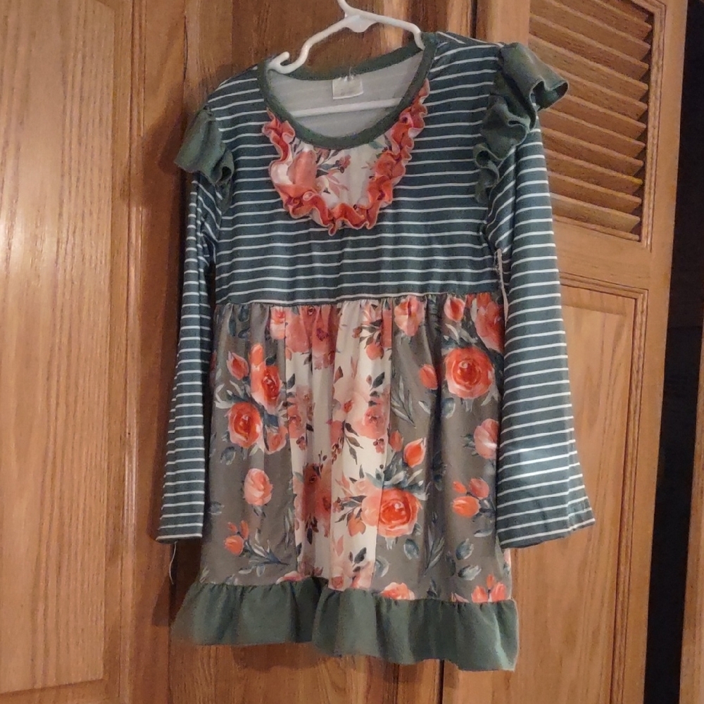 Floral and Striped Long Sleeve Dress